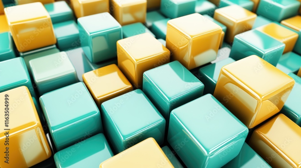 Aufkleber abstract background of shiny teal and gold cubes geometric 3d render modern design