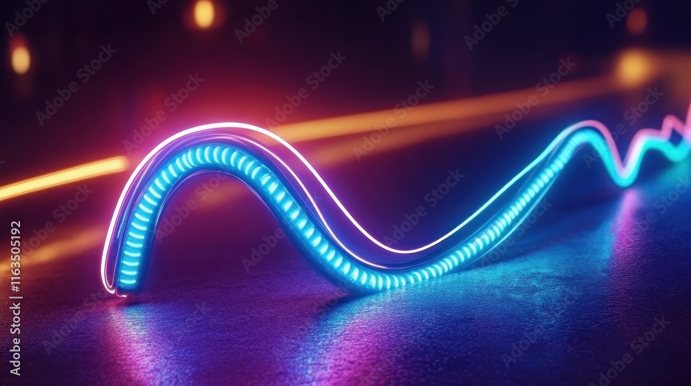 Poster abstract neon wave line glowing led lights futuristic cyberpunk on blur background style