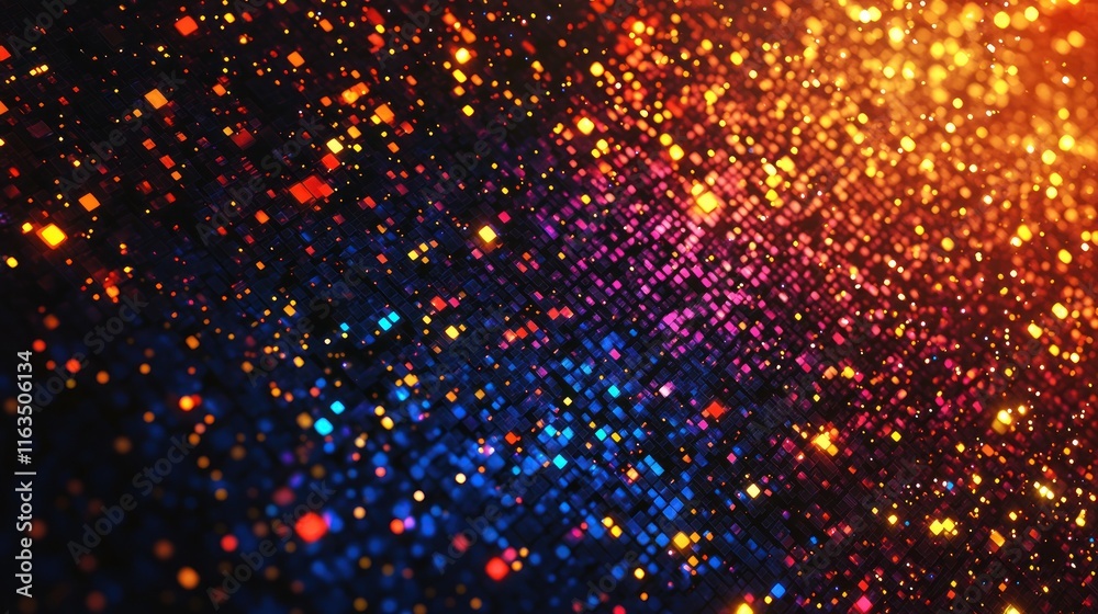 Poster blur background of abstract digital background vibrant colorful glowing cubes and particles