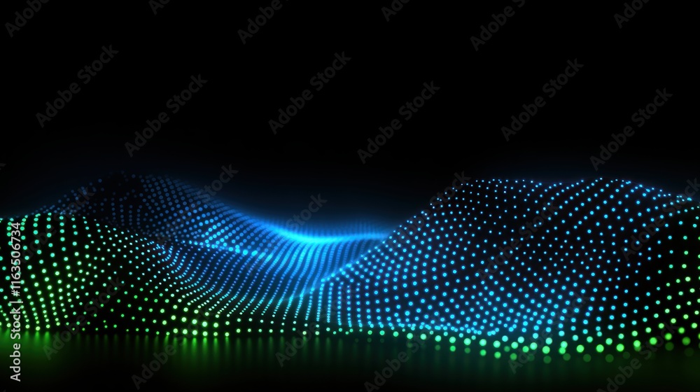 Aufkleber abstract glowing blue and green particle wave blur background