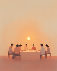 Fototapeta premium Unity Across Generations, Generations in Harmony Around a Minimalist Table Setting