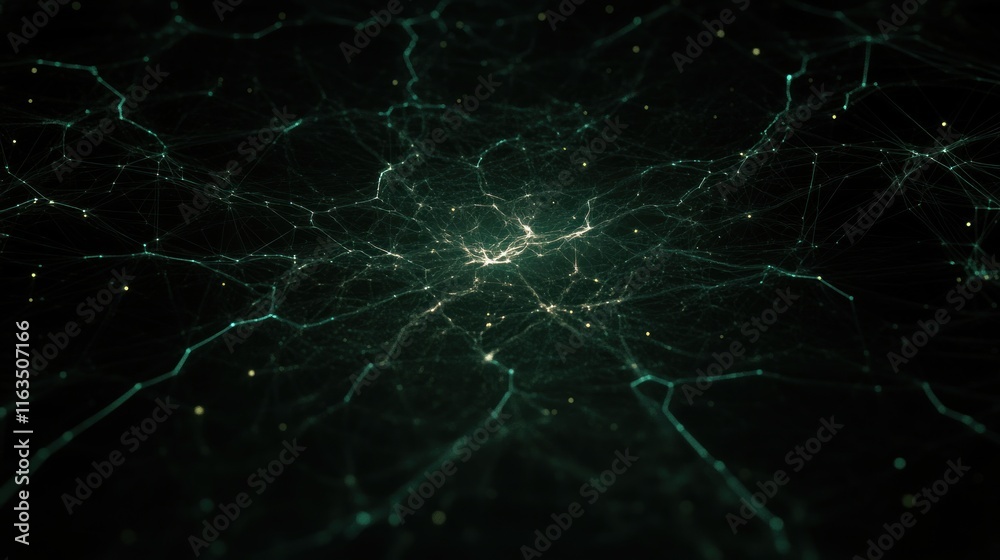 Leinwandbilder Abstract Teal Network Plexus Connection Digital Technology Blur Background