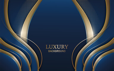 Abstract luxury background with elegant blue and gold wave decorated dotted and gold line on dark background. Vector illustration