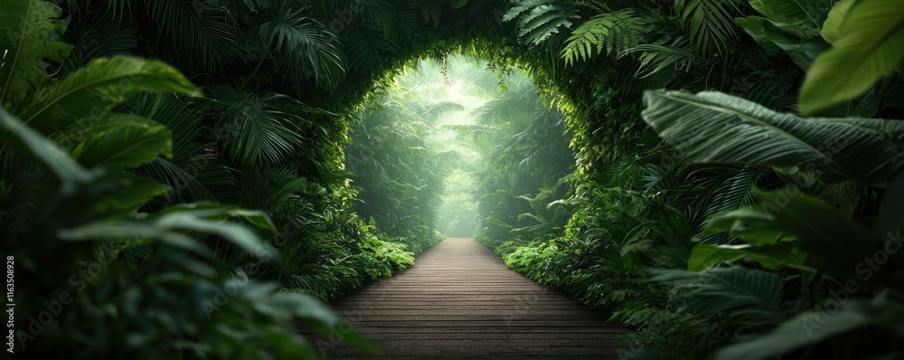 Aufkleber mystical tropical concept. a serene pathway through a lush green forest inviting exploration and adv