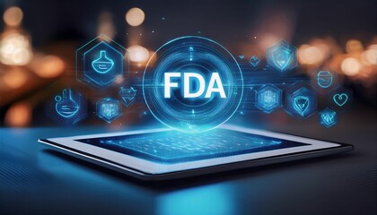 Fototapeta premium FDA Approval Food and drug Administration control concept, Virtual Screen on Smartphone with Health Product Standards