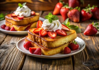 Delicious Strawberry French Toast with Whipped Cream – Stock Photo