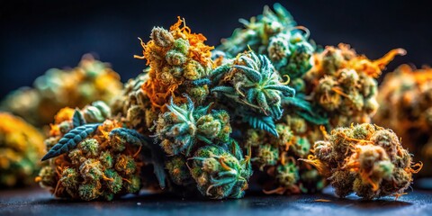 Dried Cannabis Buds on Dark Background with Copy Space