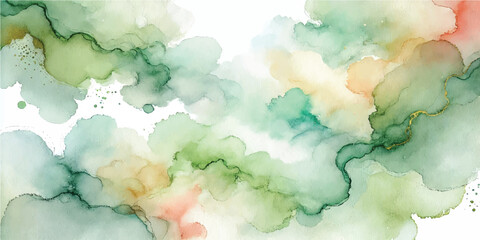 Fototapeta premium Natural green hand painted watercolor texture background