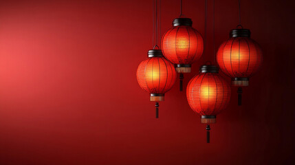 Fototapeta premium group of Hanging Chinese lanterns. Chinese lunar new year festival theme. decorative banners 