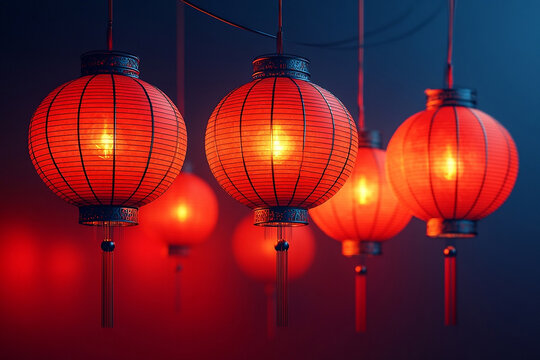 group of Hanging Chinese lanterns. Chinese lunar new year festival theme. decorative banners 