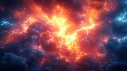 Fiery Inferno Dramatic Lightning Storm Over Dark Clouds