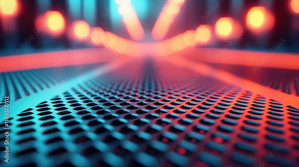 Aufkleber Brushed abstract background concept. A close-up view of a textured surface with glowing lights in a futuristic setting.