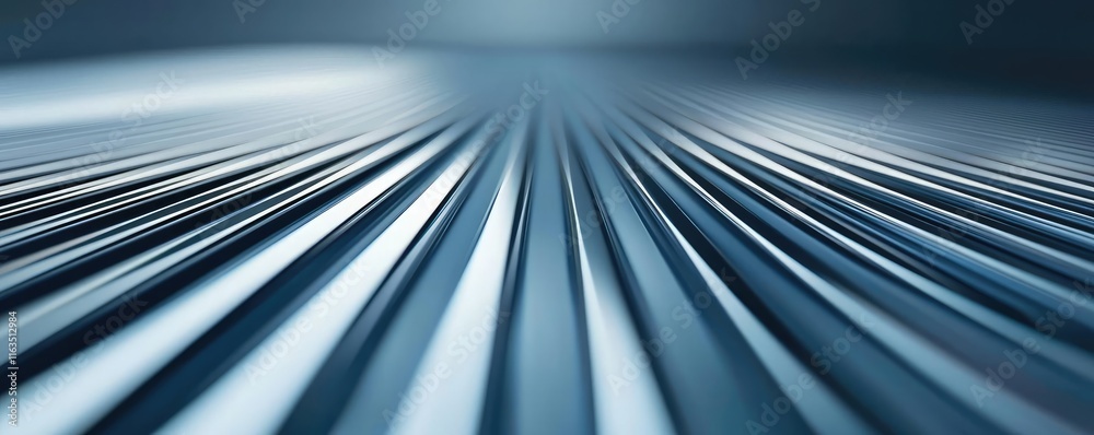 Poster Brushed abstract background concept. Abstract image showcasing parallel lines of metallic texture in soft blue tones.