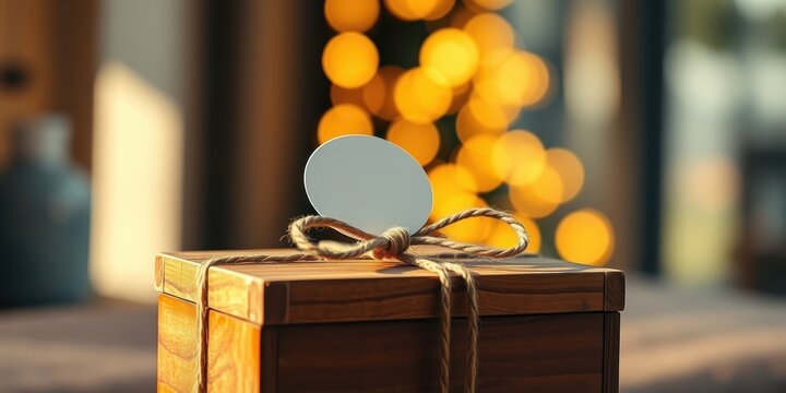 Wooden Gift Box with Blank Tag and Twine Bow