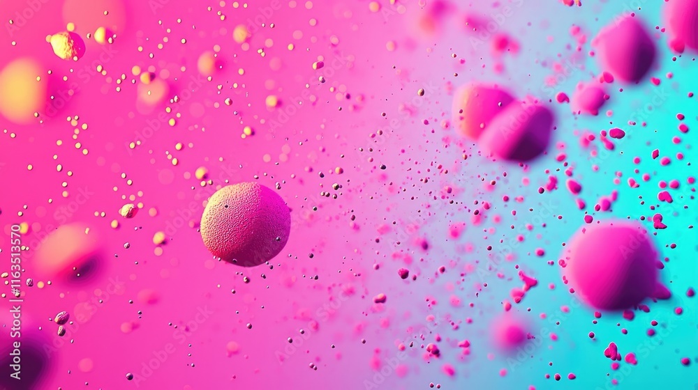 Poster splatter abstract background concept. vibrant abstract design with colorful bubbles on a blurred bac