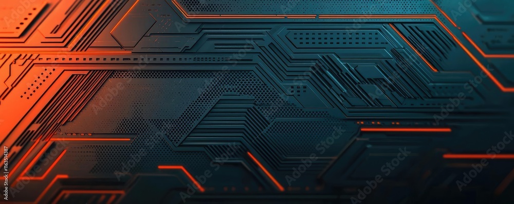 Poster Brushed abstract background concept. Abstract circuit board design featuring vibrant colors and intricate patterns.