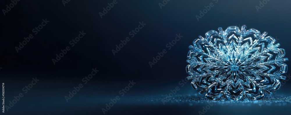 Poster Snowflake abstract background idea. A detailed, artistic representation of a snowflake in a dark background.