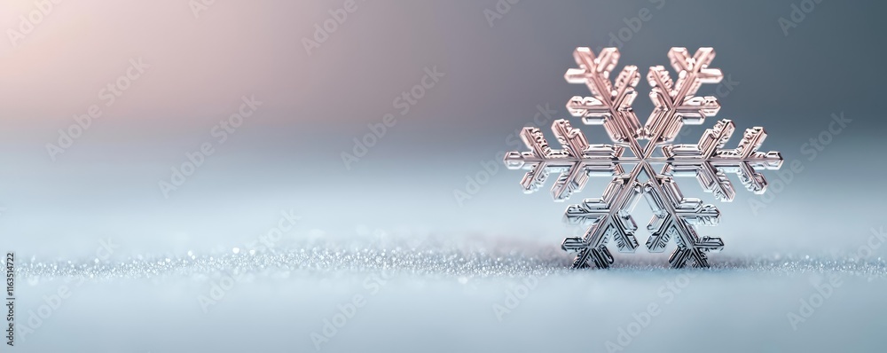 Poster Snowflake abstract background idea. A delicate snowflake captured on a winter surface, showcasing nature's intricate beauty.