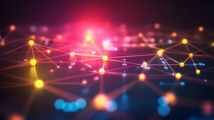 Abstract network of glowing interconnected nodes, vibrant colors, digital technology, complex system, data flow, futuristic, 