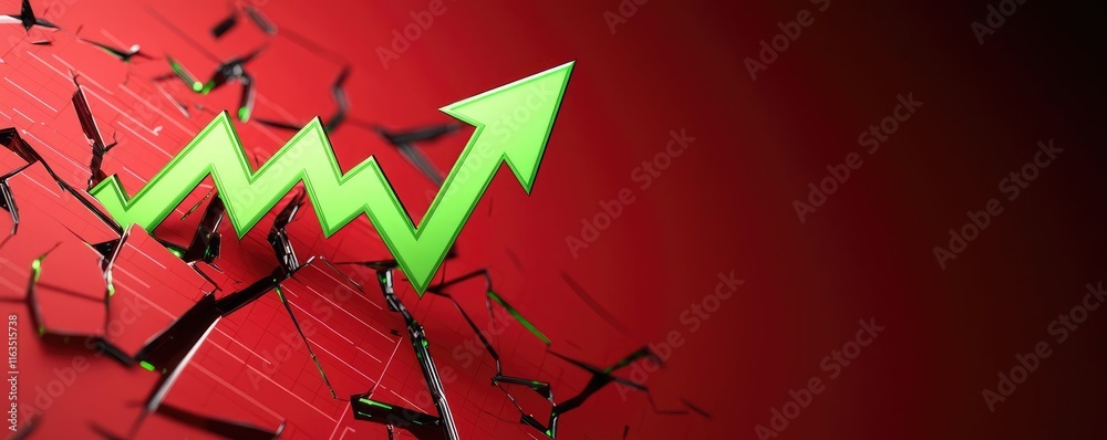Poster crash market concept. a dynamic growth chart on a red background symbolizing financial success.