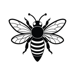Honeybee (Apis) silhouette design, labeled linocut vector illustration.