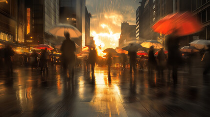 People with umbrellas in the rain.