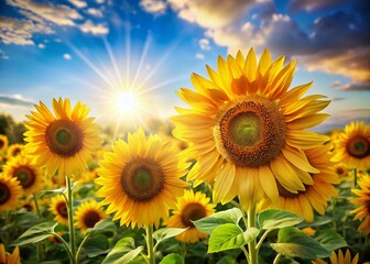 Obraz premium Sunflowers Bloom in Sunlight - Bright Burst of Color