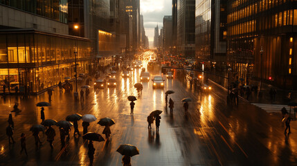 People with umbrellas in the rain.