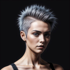 Face of a girl with short blond hair sticking out