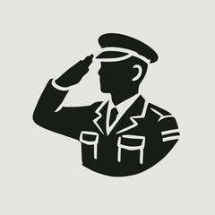 very simple flat and minimalist salute soldier silhouette in black on a white background