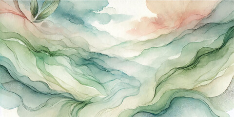 Naklejka premium Natural green hand painted watercolor texture background