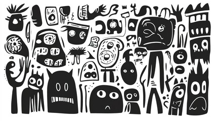 A set of simple doodle line art drawings