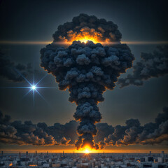 a large column of smoke after an explosion at night