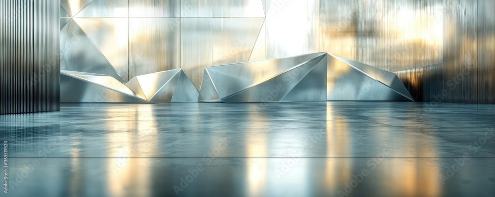 Poster brushed abstract background concept. modern architectural interior with reflective surfaces and inno