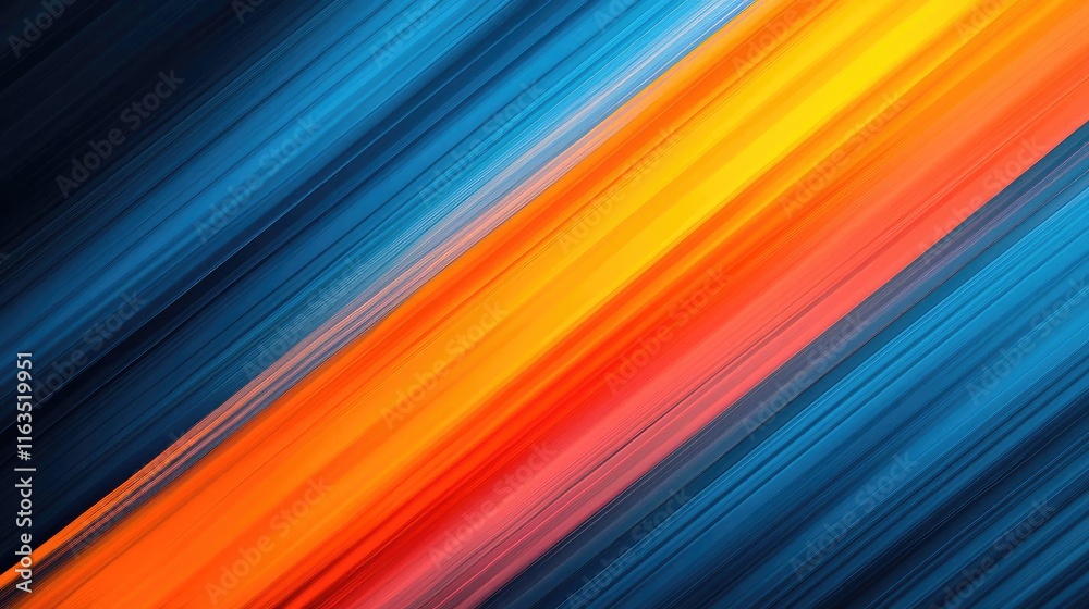 Poster Brushed abstract background concept. Vibrant abstract lines in blue, orange, and red create a dynamic visual effect.