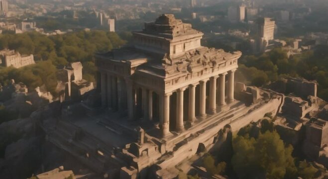Ancient Temple Portal to Futuristic Skyscrapers