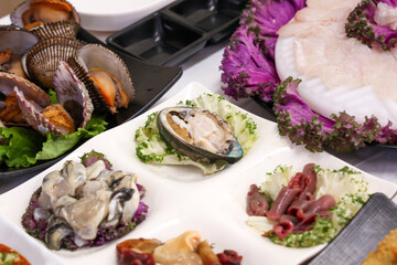 Korean seafood. Fresh abalone sashimi