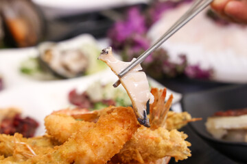 Korean seafood. Fresh abalone sashimi