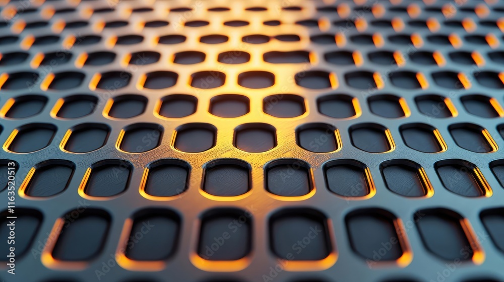 Poster Brushed abstract background concept. Close-up of a metallic mesh pattern with glowing edges, showcasing intricate design.