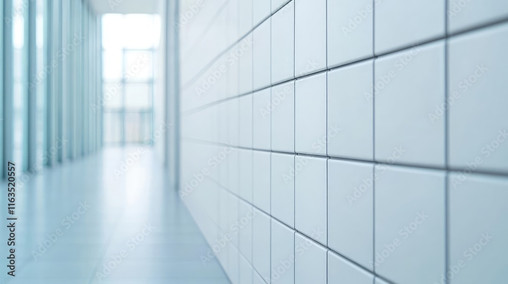 Aufkleber brushed abstract background concept. modern hallway with clean, white tiles reflecting light and enh