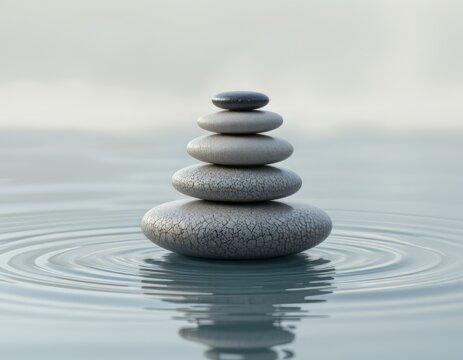 piedras zen apiladas sobre el agua