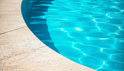 Clear, inviting pool water gently caresses a smoothly rounded white concrete edge