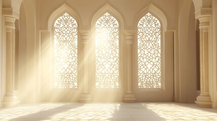 Obraz premium Sunlit Interior With Ornate Archways And Columns