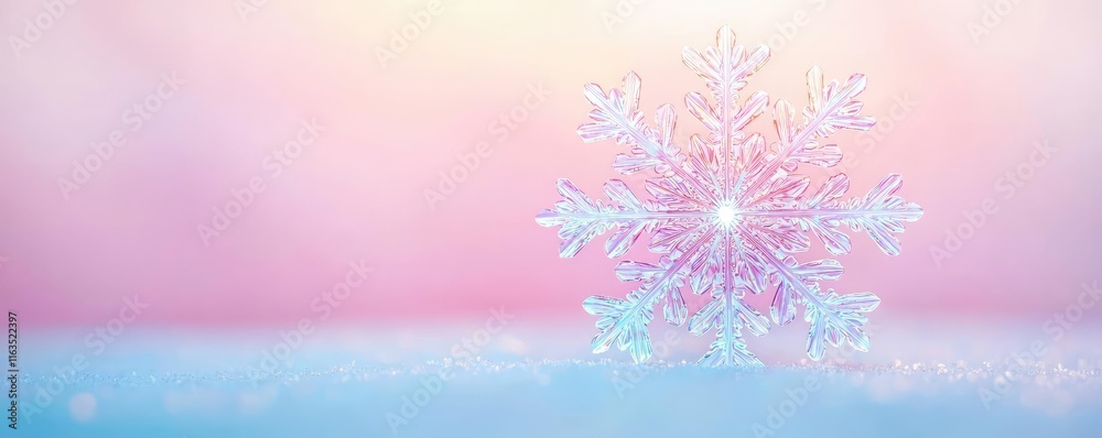 Aufkleber Snowflake abstract background idea. A delicate snowflake gleaming against a soft pastel background, symbolizing winter's beauty.