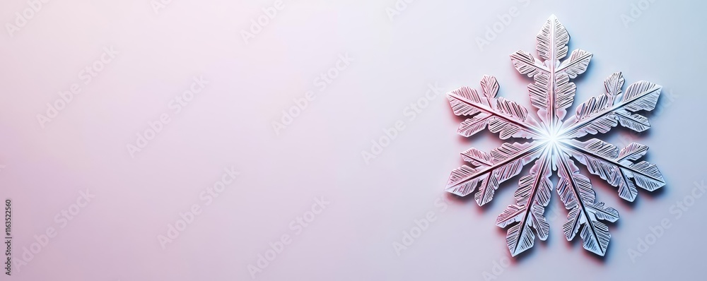 Poster Snowflake abstract background idea. A delicate snowflake showcasing intricate patterns against a soft pastel background.