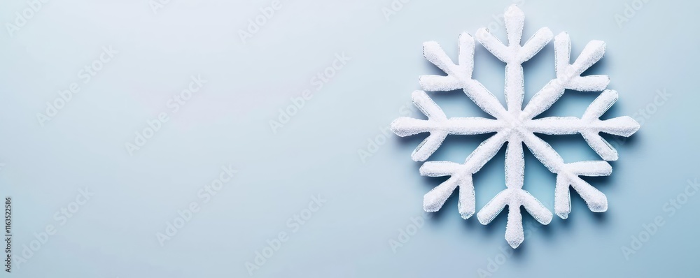 Poster snowflake abstract background idea. a delicate snowflake against a soft, light blue background, symb