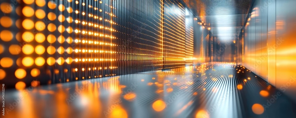 Poster brushed abstract background concept. futuristic corridor with glowing lights and sleek design, showc