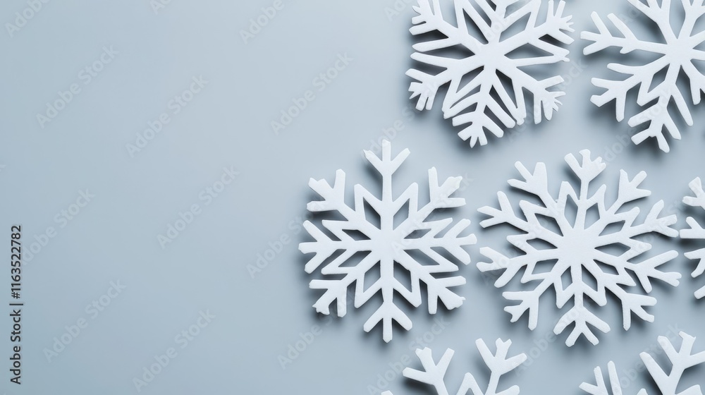 Poster snowflake abstract background idea. elegant white snowflakes on a soft blue background, perfect for 