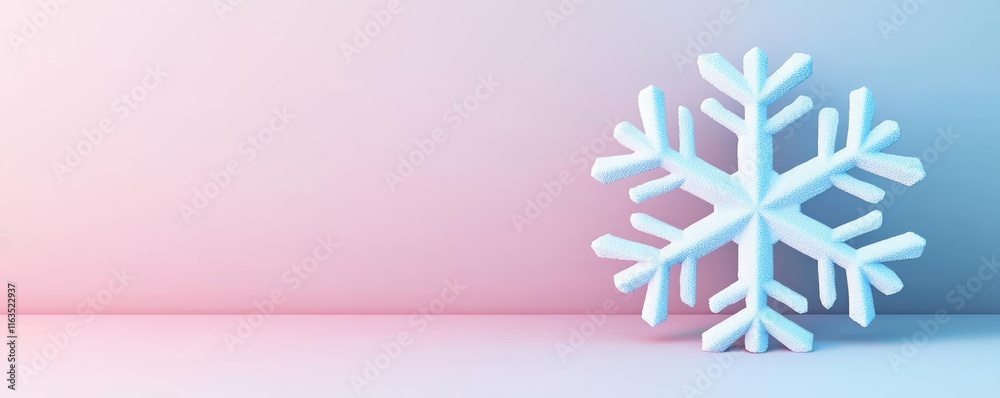 Poster Snowflake abstract background idea. A solitary snowflake on a colorful background, symbolizing winter and nature's beauty.