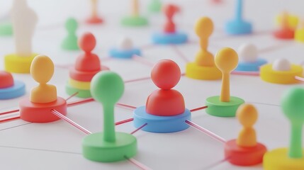 Obraz premium Colorful 3D figures interconnected, symbolizing network, community, or teamwork.